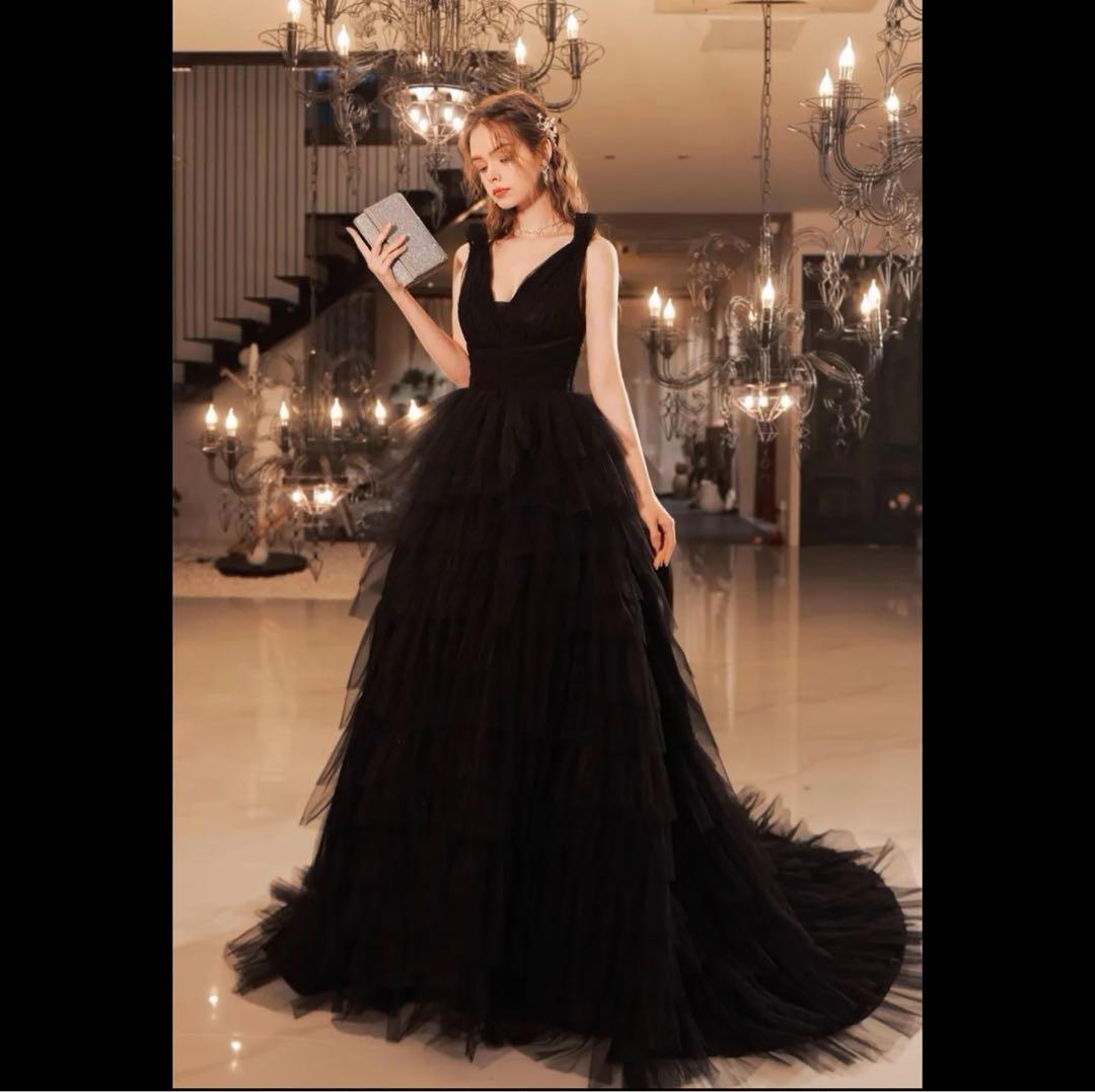 ブラックティアードドレス Sサイズ　前撮り　ブラックドレス　チュール