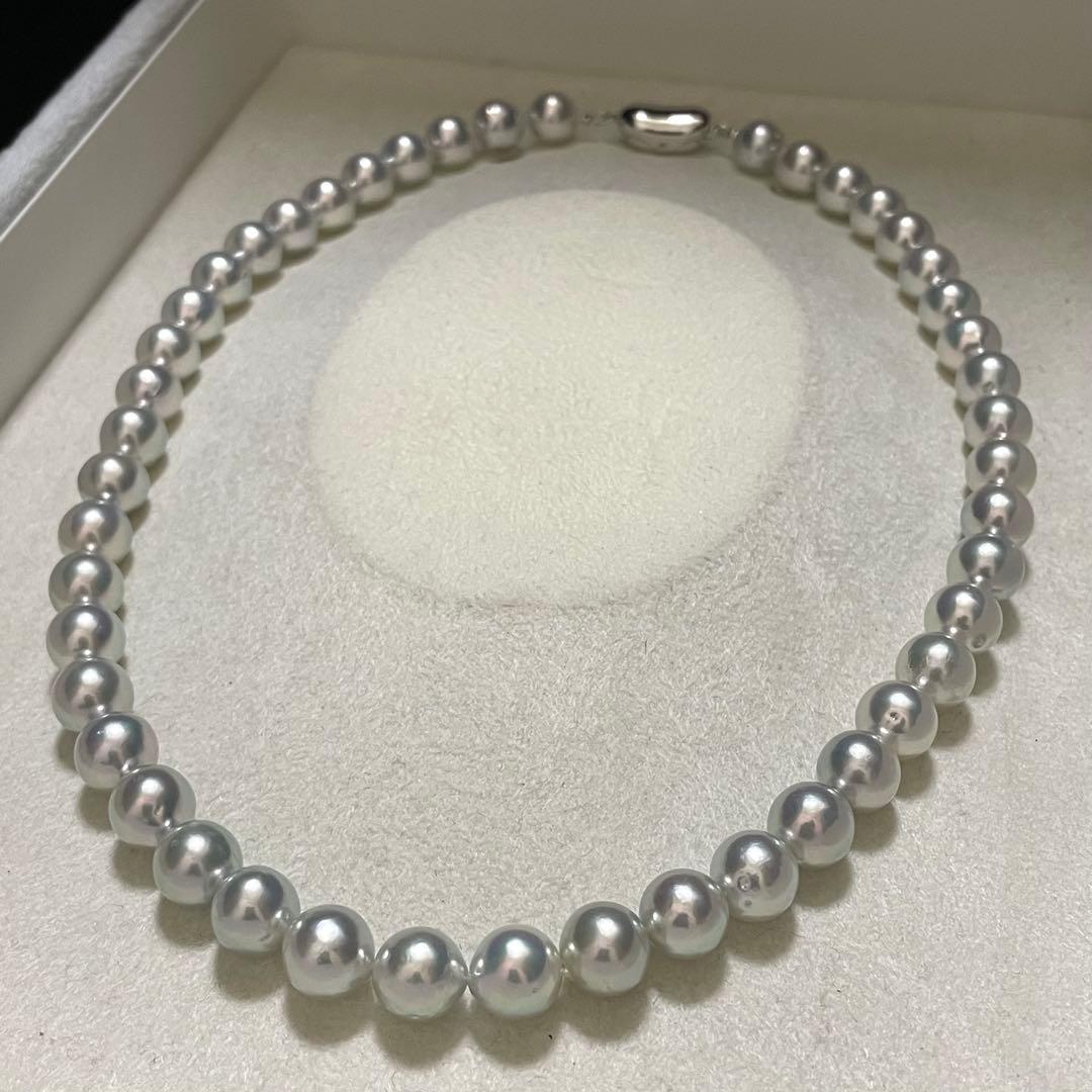 【テリ最強✨超大珠】 あこや真珠 ネックレス8.5-9.0 ブルーグレー パール