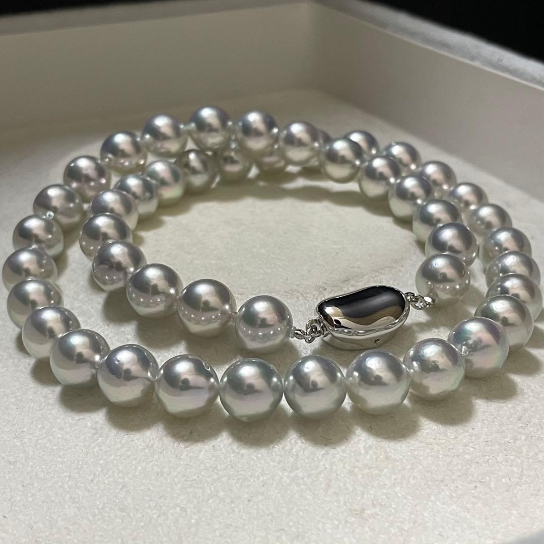 【テリ最強✨超大珠】 あこや真珠 ネックレス8.5-9.0 ブルーグレー パール