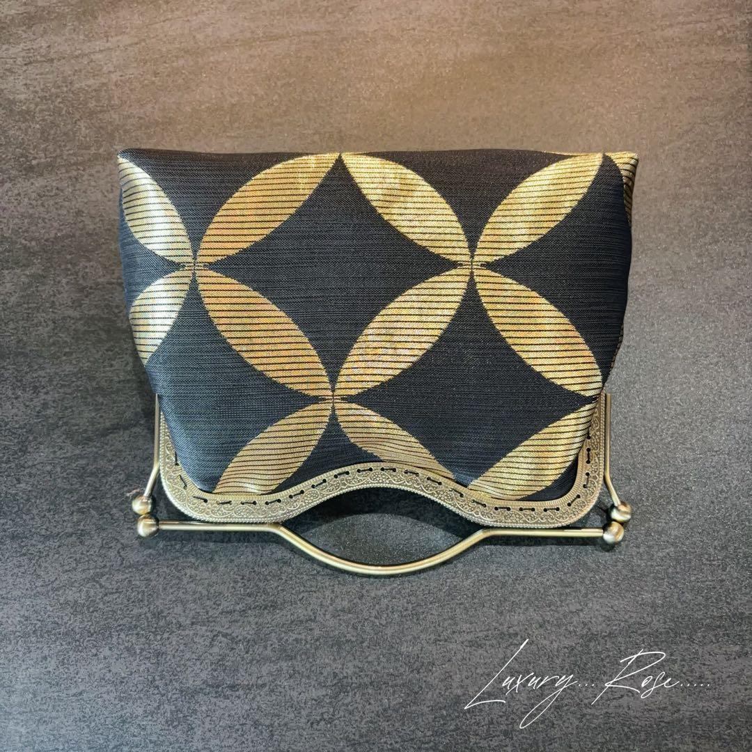 9月新作♡作家物斉藤三才の大迫力の黒金粋なデザイン煌めきお洒落な高級帯地バッグ