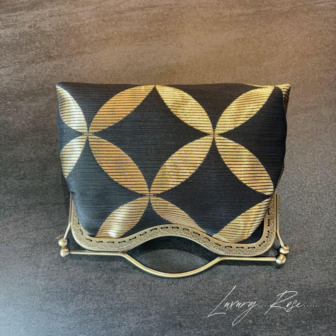 9月新作♡作家物斉藤三才の大迫力の黒金粋なデザイン煌めきお洒落な高級帯地バッグ