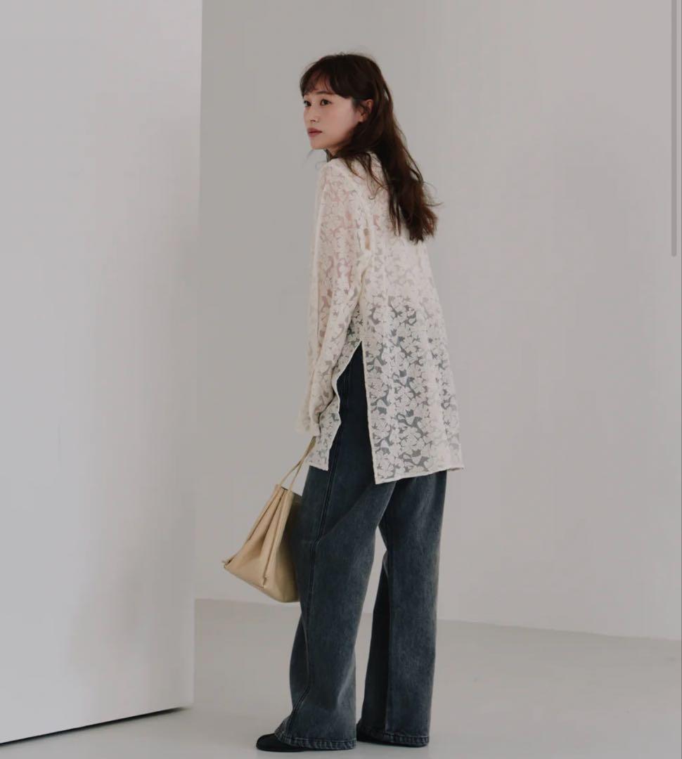 最終割引価格　hella tulle embroidery shirt