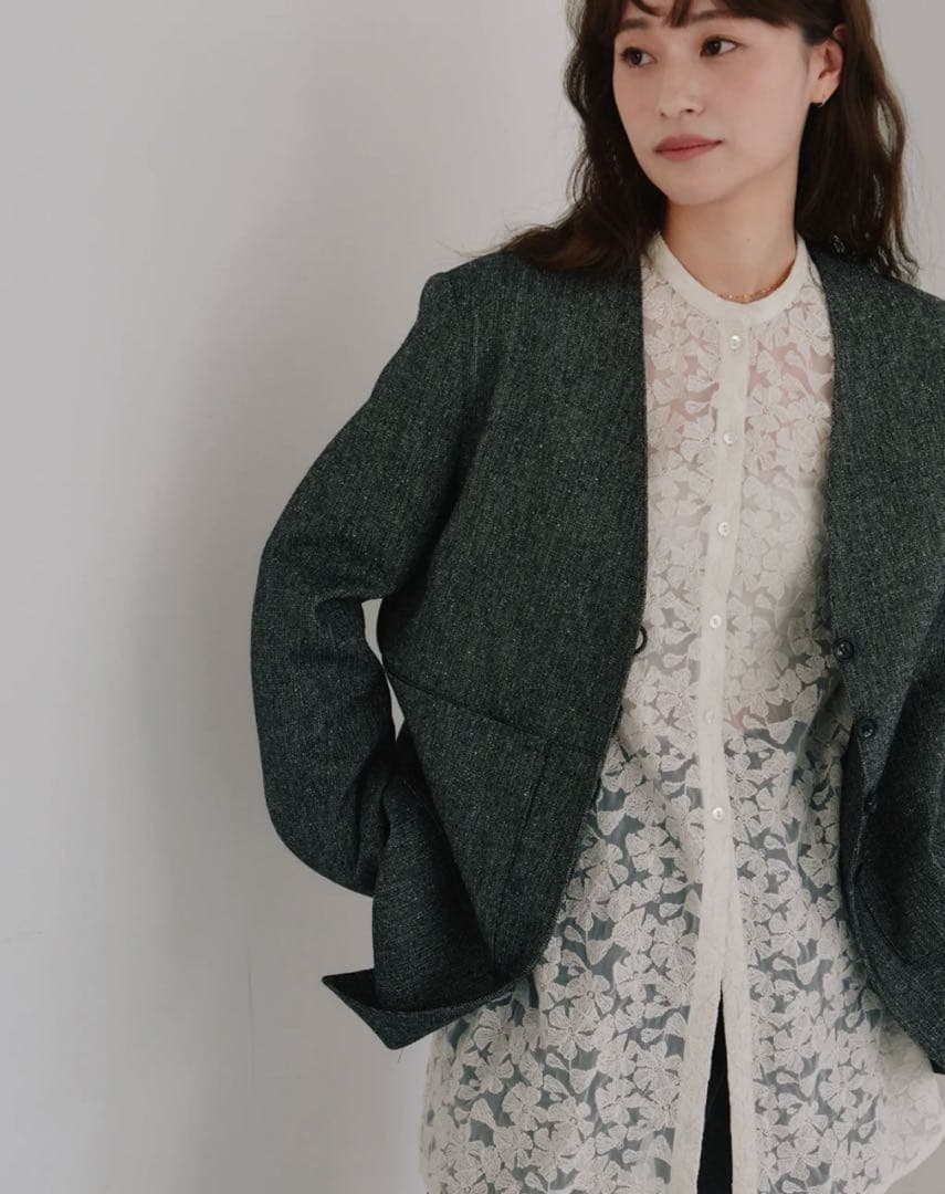 最終割引価格　hella tulle embroidery shirt