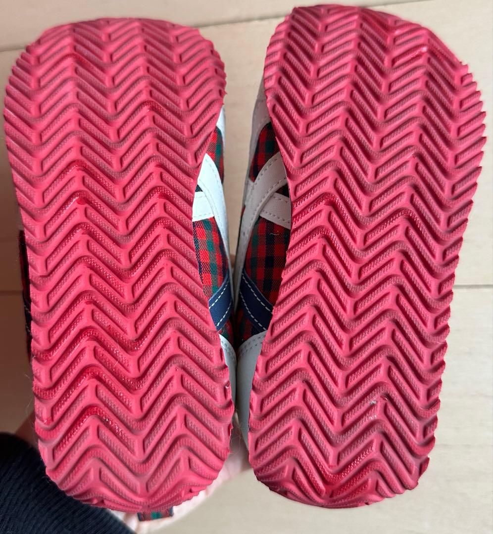 美品　ファミリア　アシックス　スニーカー　赤系チェック　16cm