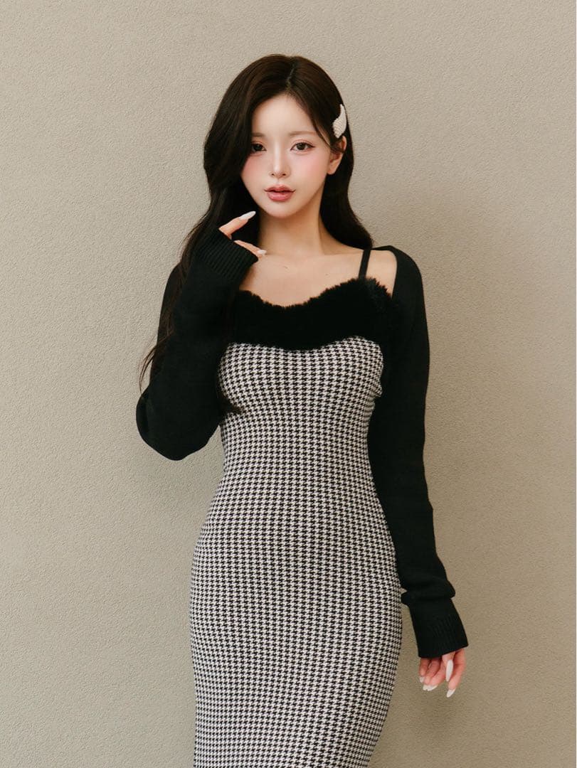 Darich ダーリッチ アンサンブルチェックニットロングワンピース FS