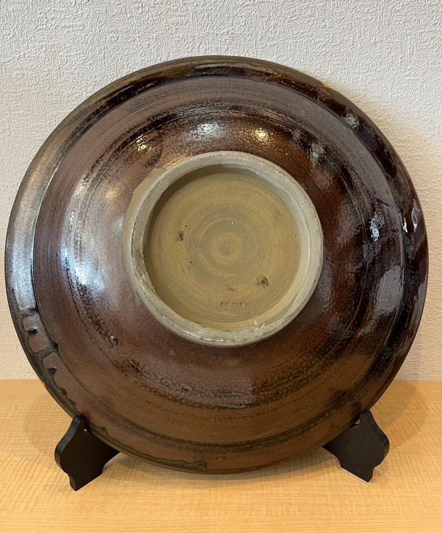 小鹿田焼　大皿41.5㎝　とびかんな　陶器　皿　皿立台付