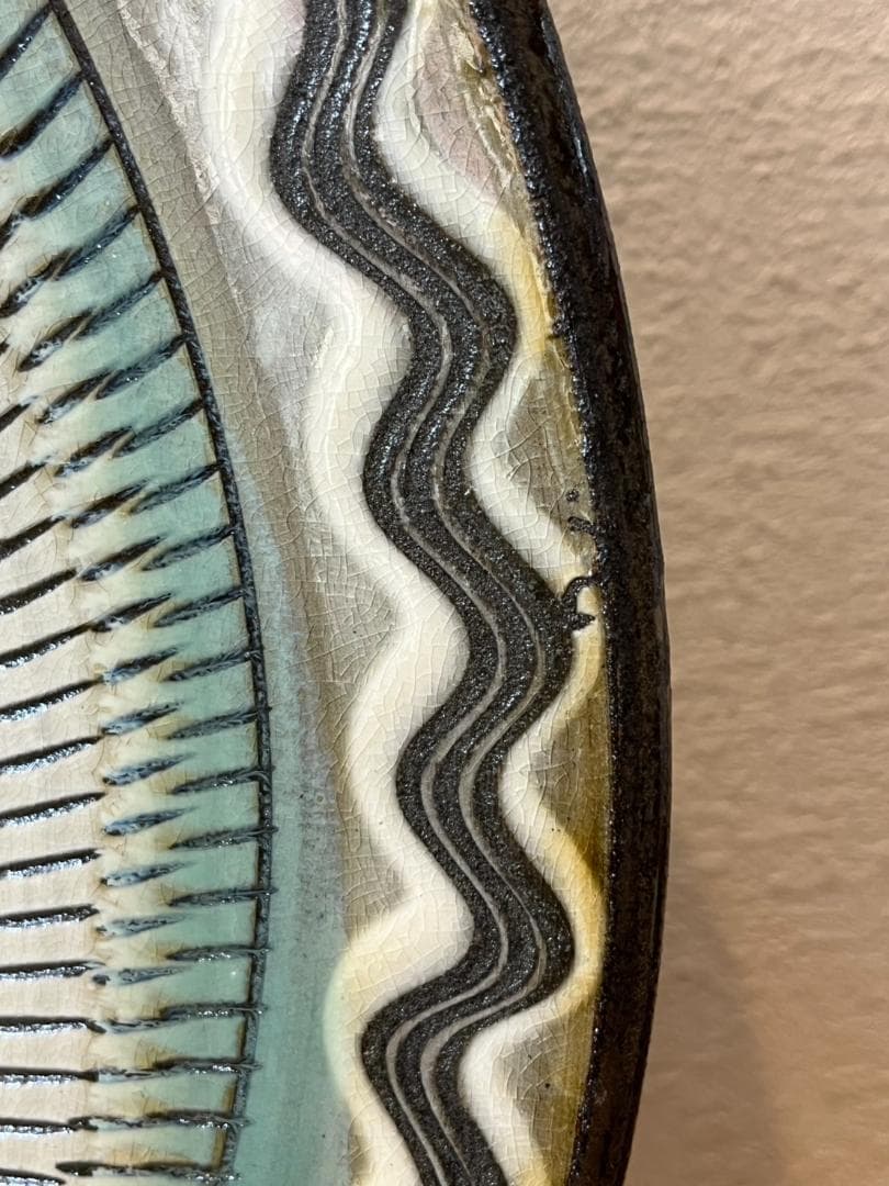 小鹿田焼　大皿41.5㎝　とびかんな　陶器　皿　皿立台付