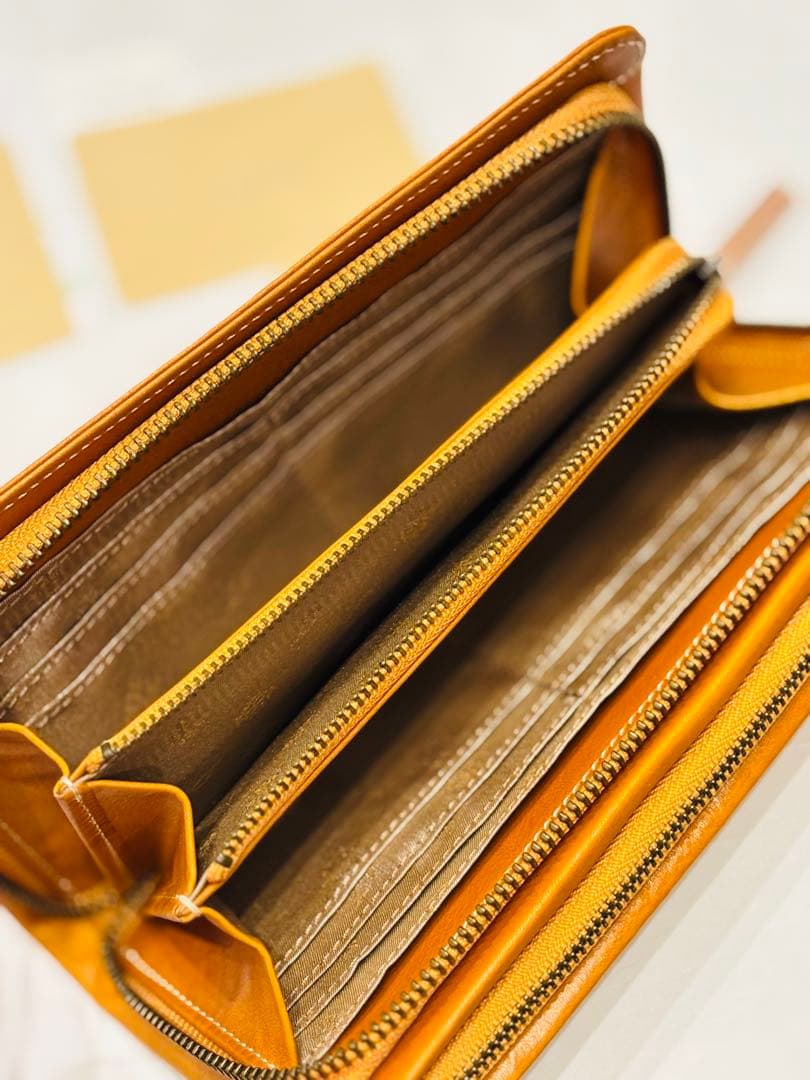 新品　ダコタ　長財布　トリコローレ　イタリア製牛革　通帳も入ります　マスタード