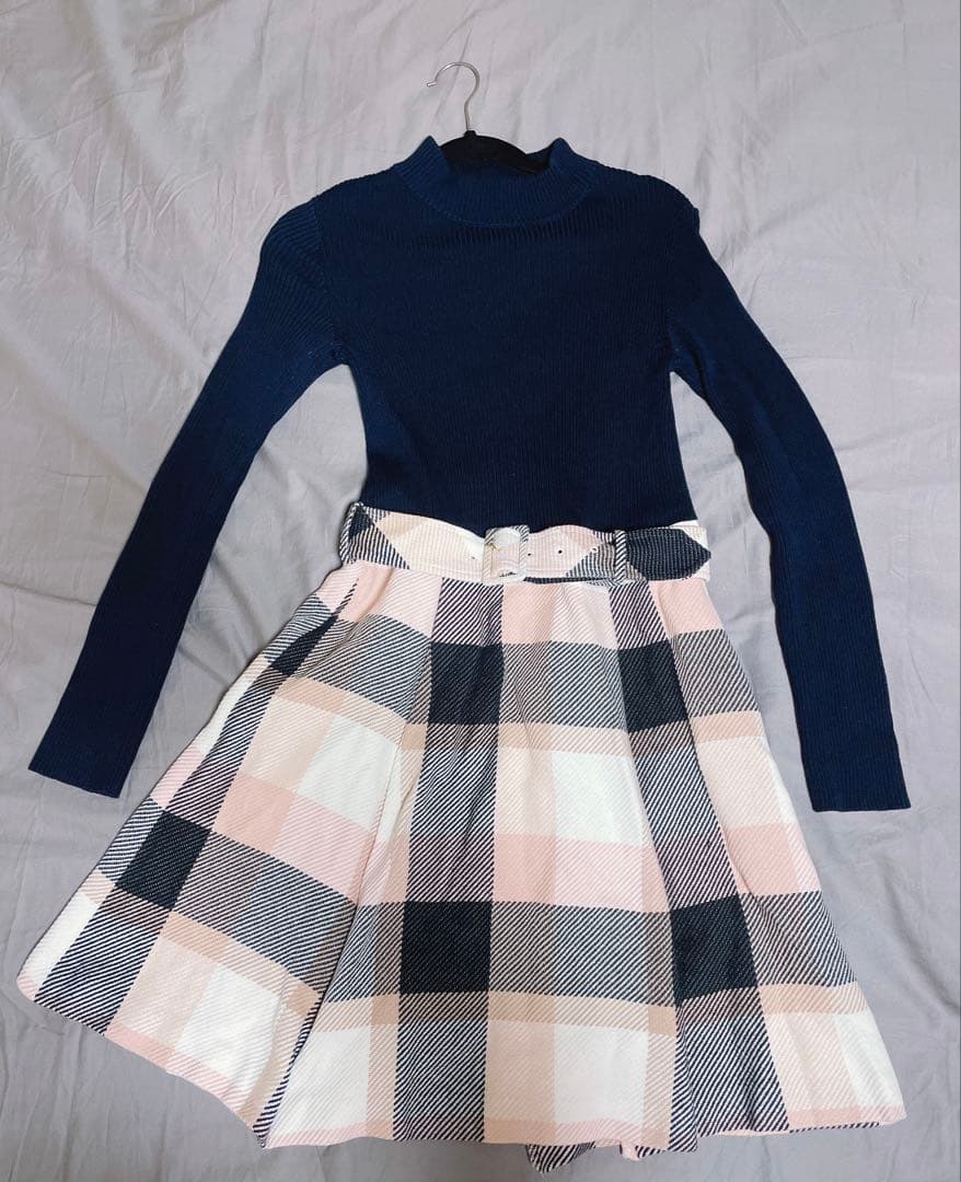 ブルーレーベル　クレストブリッジ ドッキングワンピース チェック柄ピンク38 M