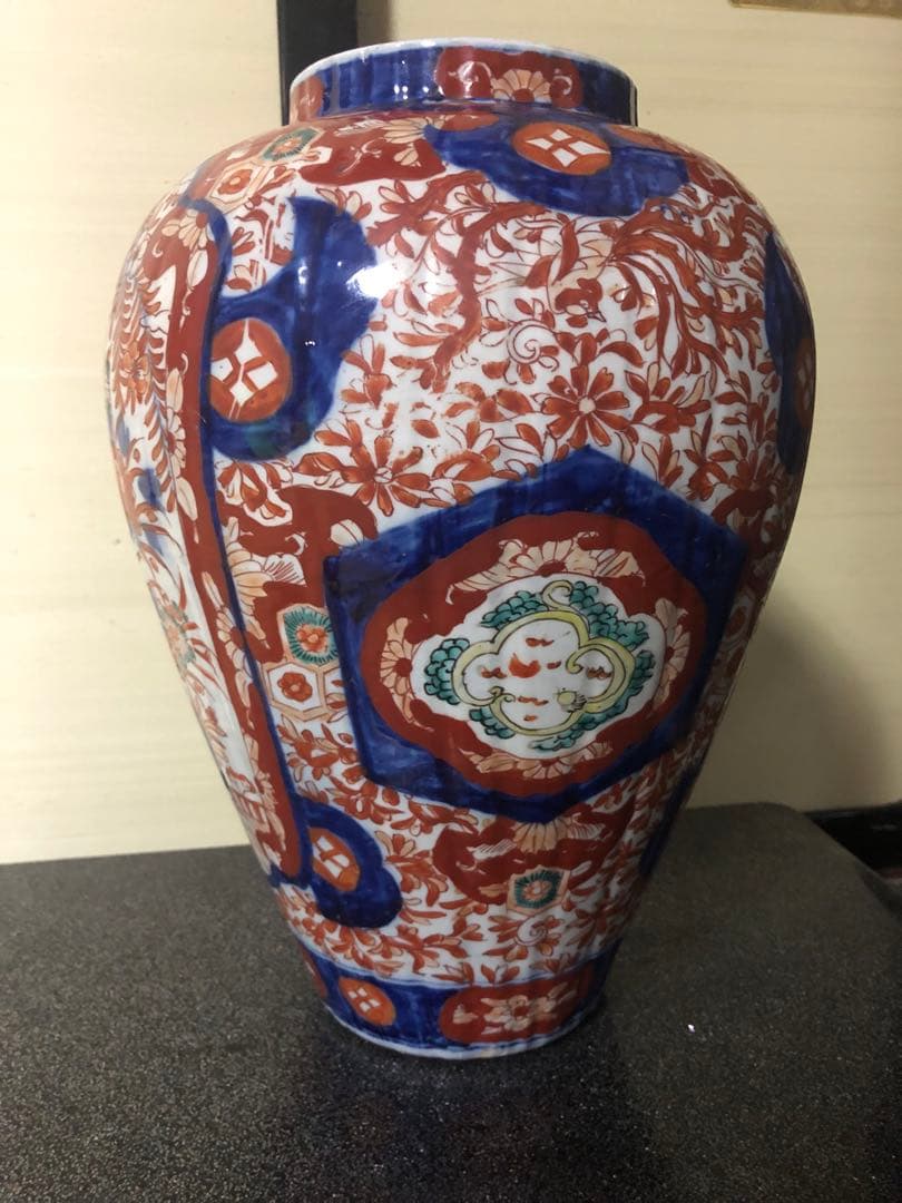 どっしり迫力ある花籠色絵の伊万里大壺 検古伊万里骨董古道具花活