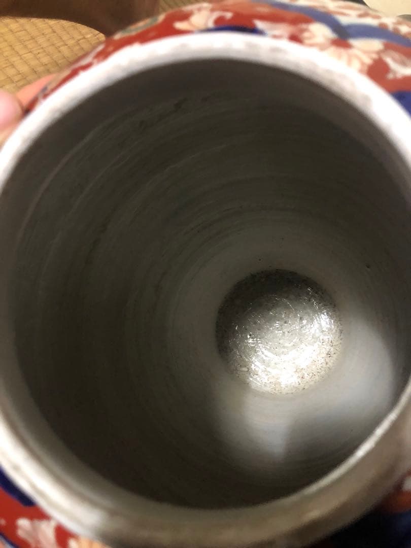 どっしり迫力ある花籠色絵の伊万里大壺 検古伊万里骨董古道具花活