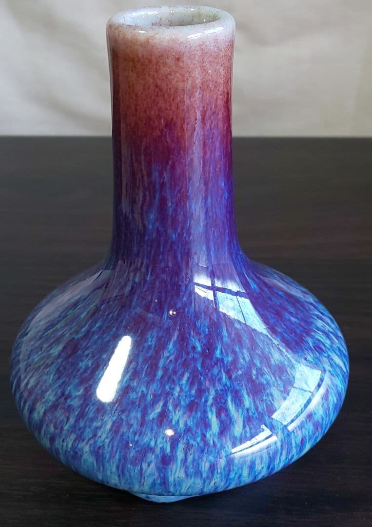 中国清時代 辰砂青紫色の陶器花瓶