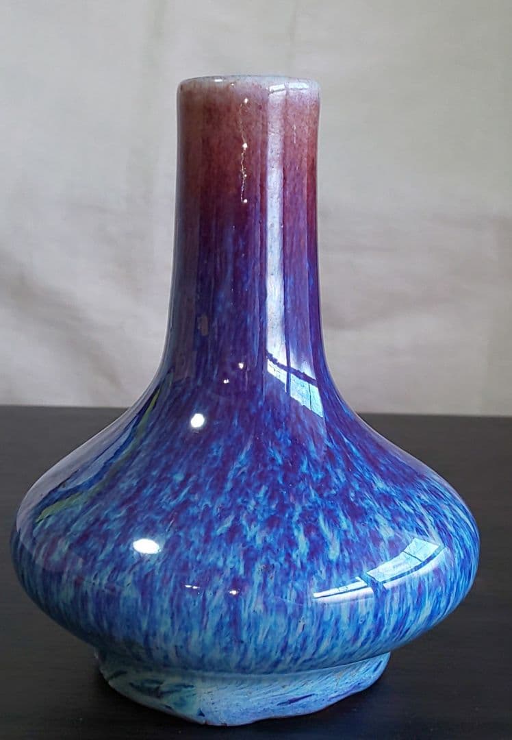 中国清時代 辰砂青紫色の陶器花瓶