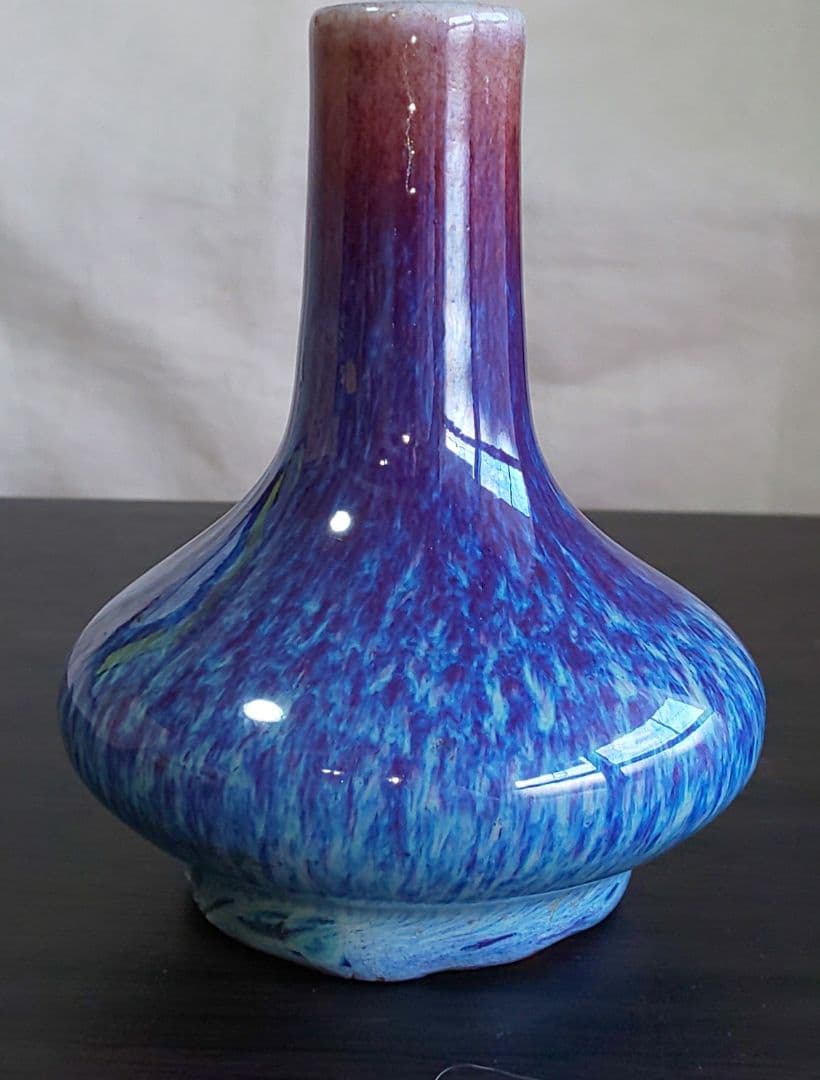 中国清時代 辰砂青紫色の陶器花瓶