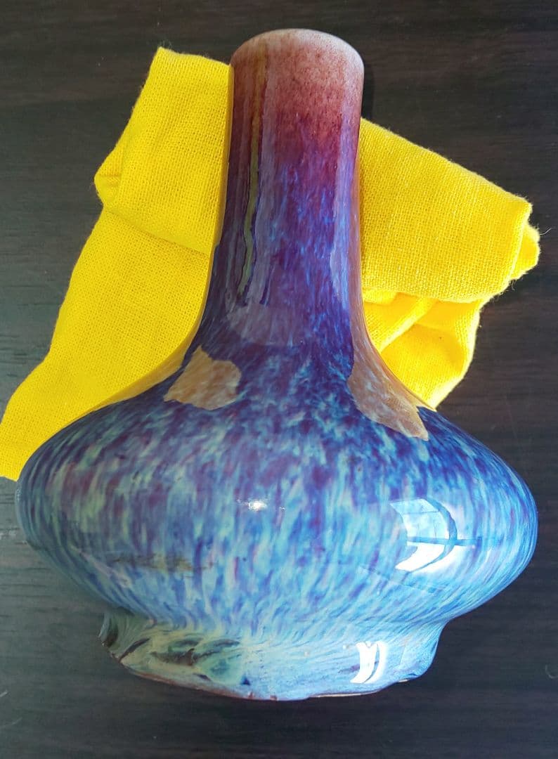 中国清時代 辰砂青紫色の陶器花瓶