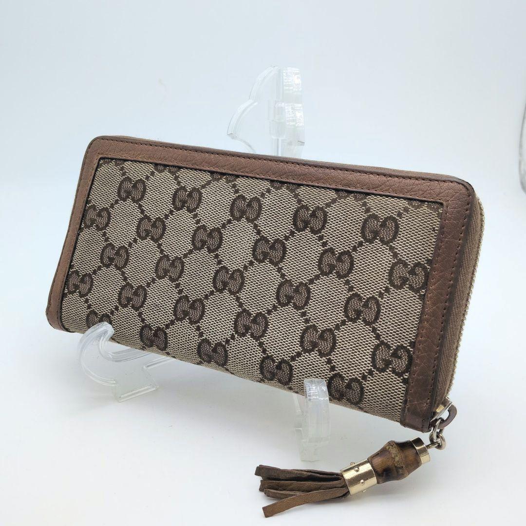 【極美品】GUCCI グッチ GGキャンバス 長財布 ラウンドファスナーバンブー