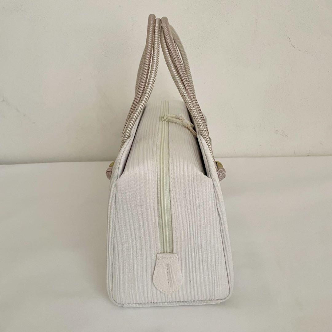 和装バッグ　横長　利休　バッグ　小田巻　白　正絹　日本製