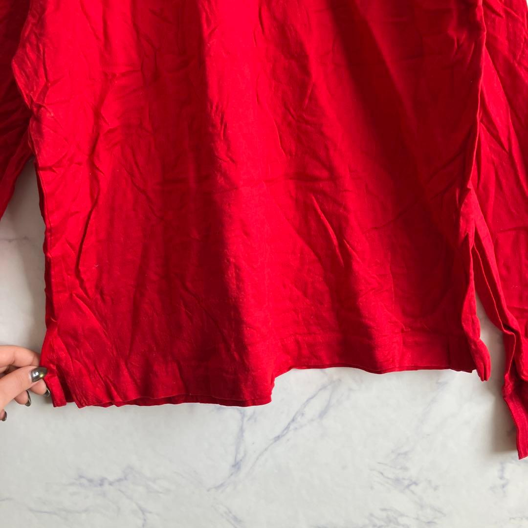 bijan ビジャン 刺繍ロンT イタリア製 コットン100% レッド L相当