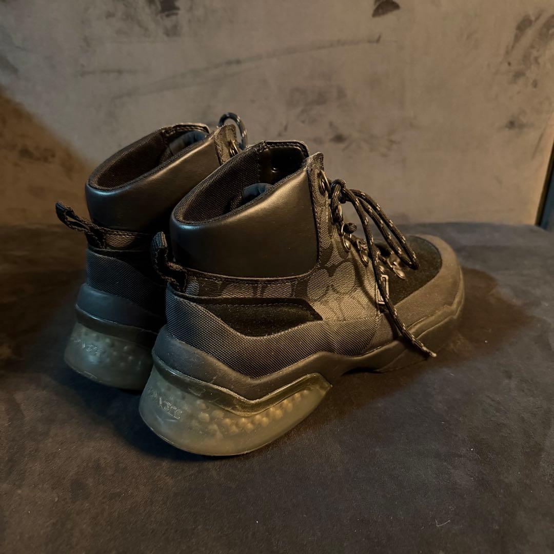 coachハイカットブラックシグネチャーレザースニーカー41約26.5cmブーツ