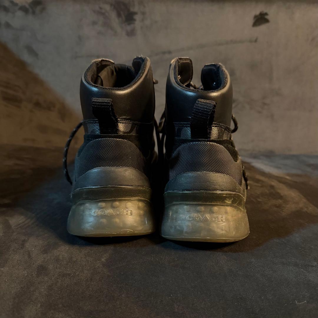 coachハイカットブラックシグネチャーレザースニーカー41約26.5cmブーツ