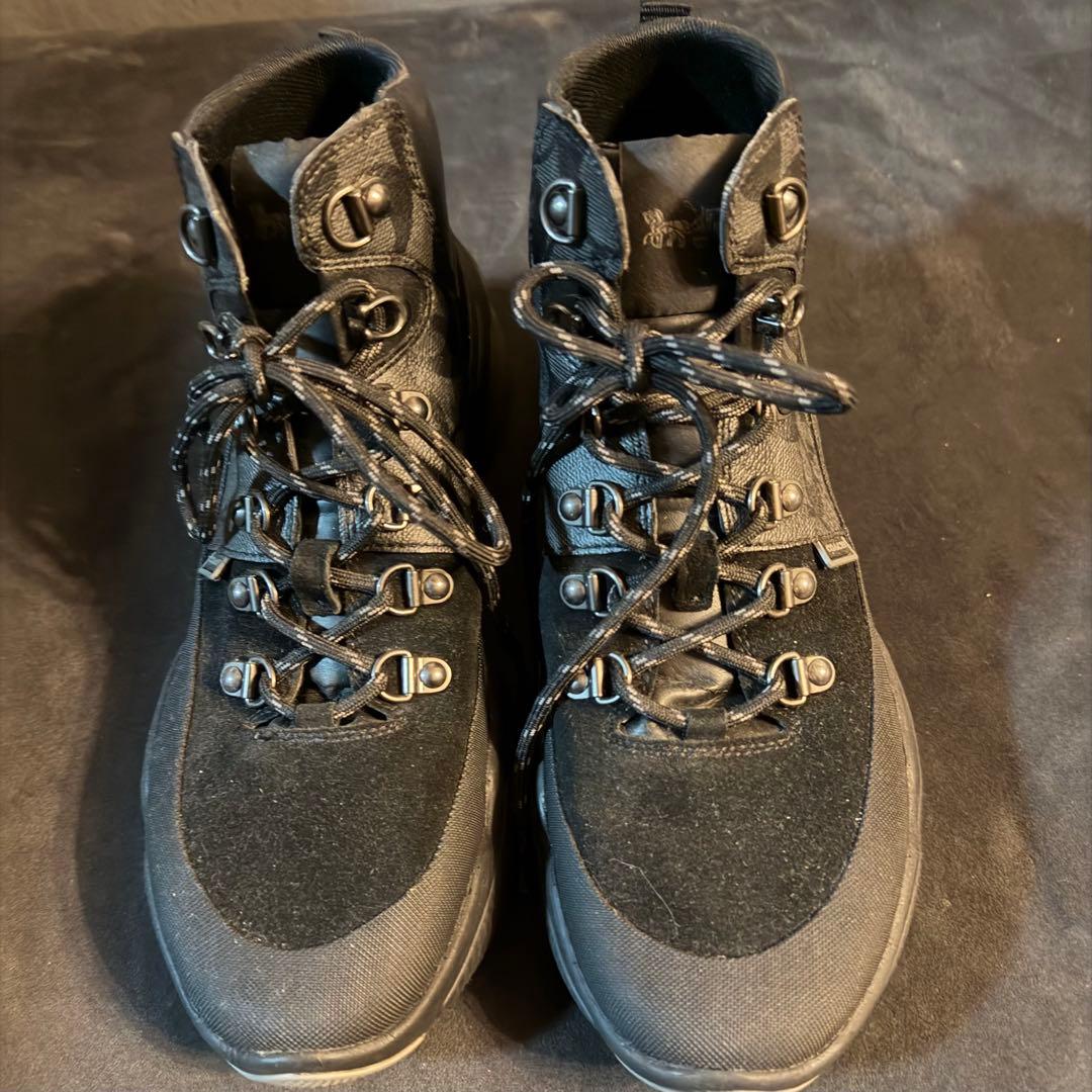 coachハイカットブラックシグネチャーレザースニーカー41約26.5cmブーツ