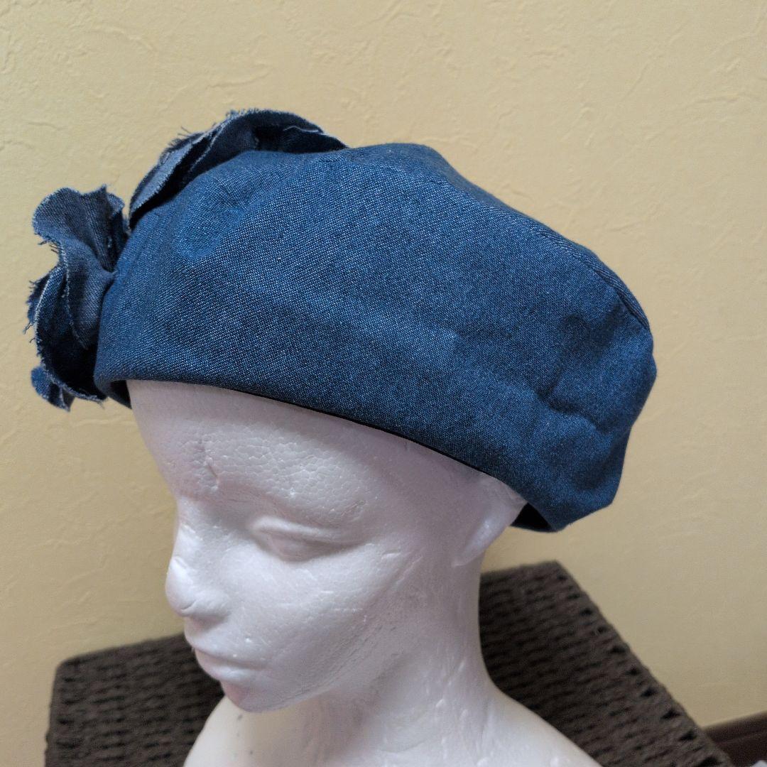 デニム共花ベレー ブルー アジャスター付き