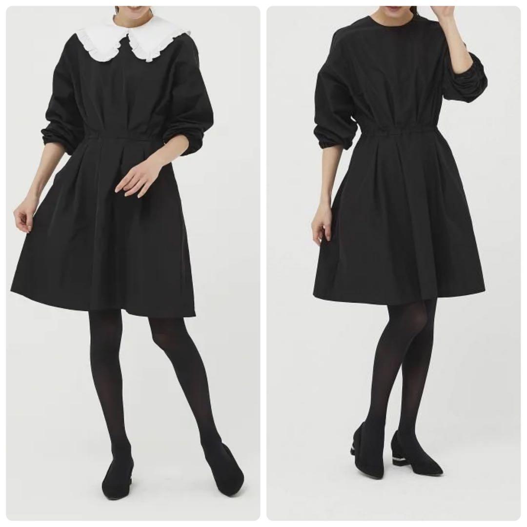 776 セブンテン 襟付きタフタワンピース 2way ブラック S 20AW