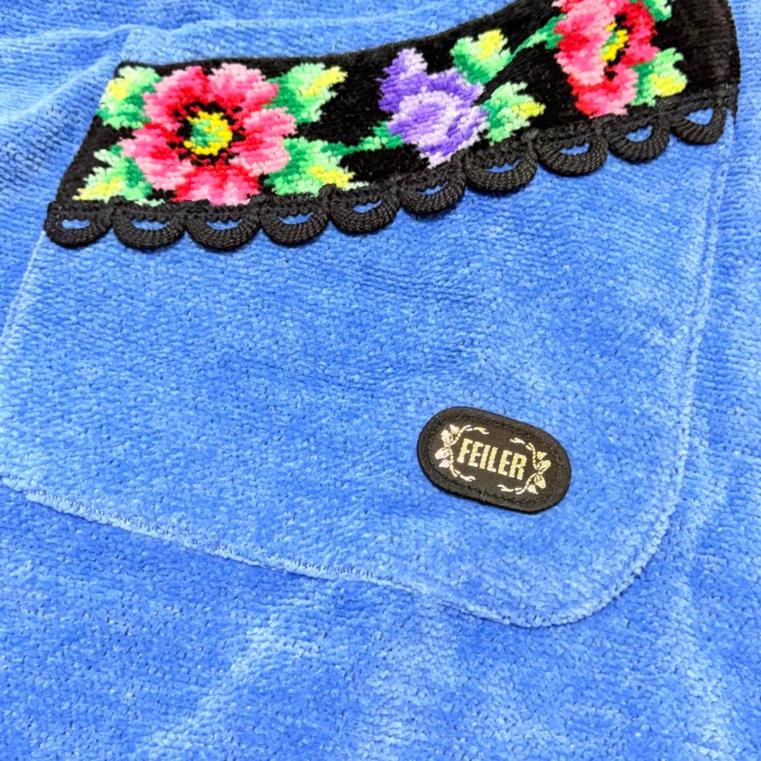 美品タグ付き　FEILER フェイラー　エプロン　ブルー　花柄　シェニール織