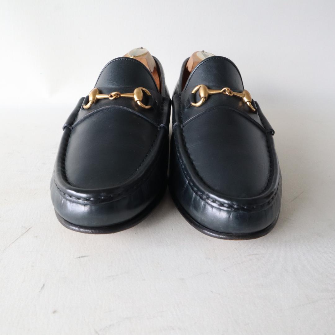 美品グッチ　ホースビットローファー　ダークネイビー×金　35.5 22.5cm