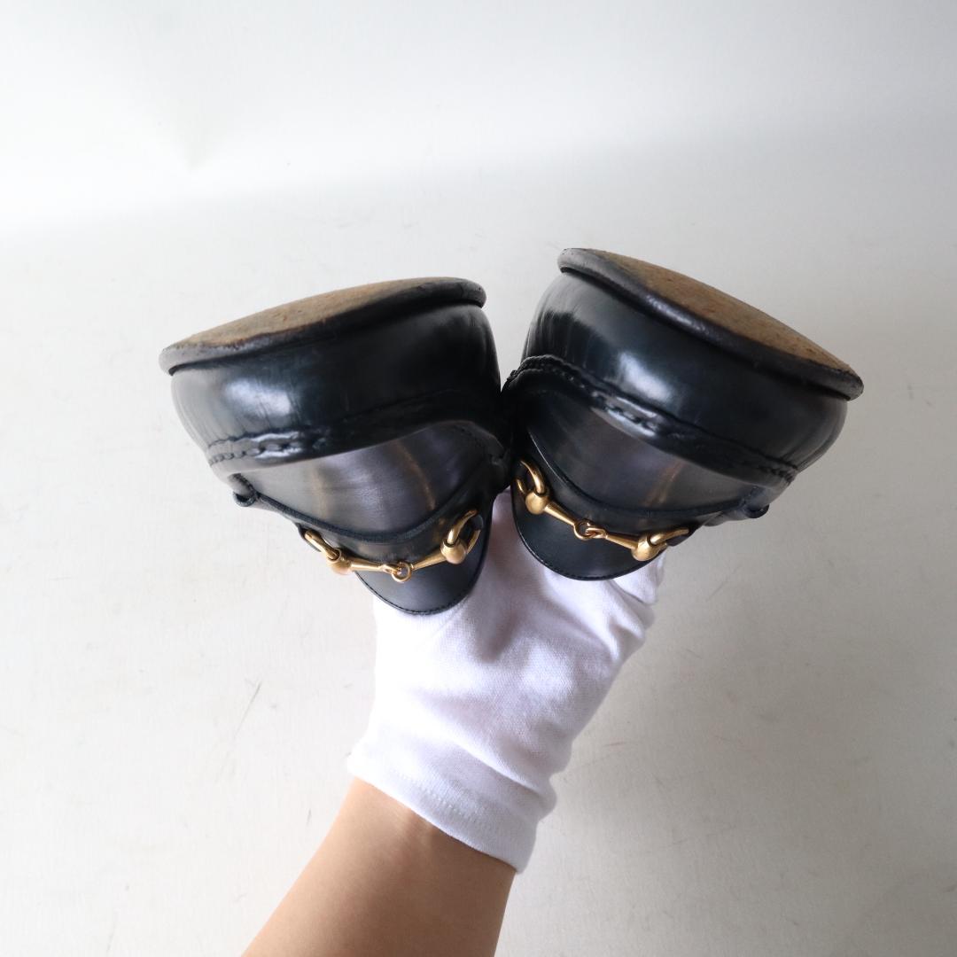 美品グッチ　ホースビットローファー　ダークネイビー×金　35.5 22.5cm