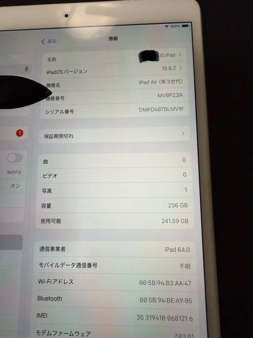 iPadAir3(第3世代)256GB Wi-Fi+Cellular　モヤあり