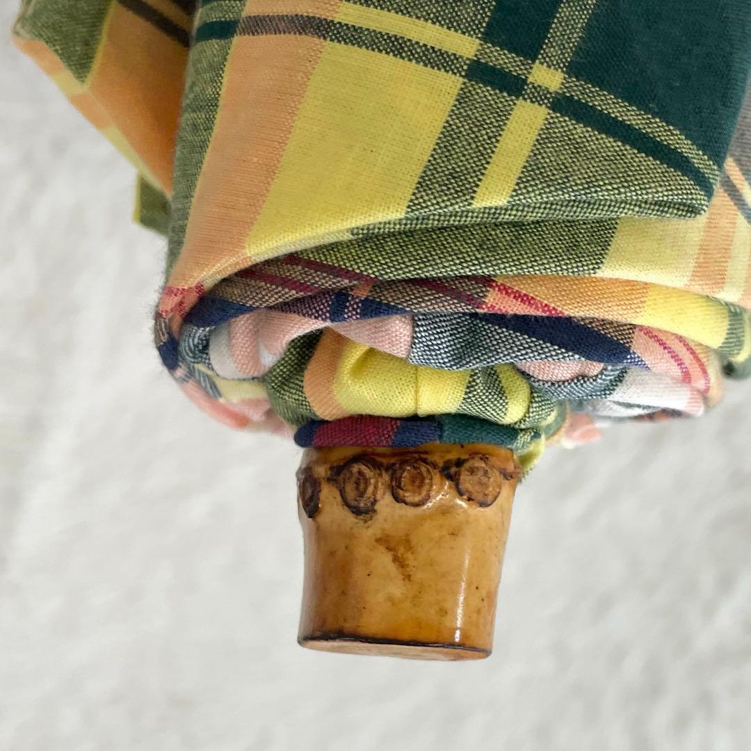 人気　トラディショナルウェザーウェア　マドラスチェック　折り畳み傘　バンブー