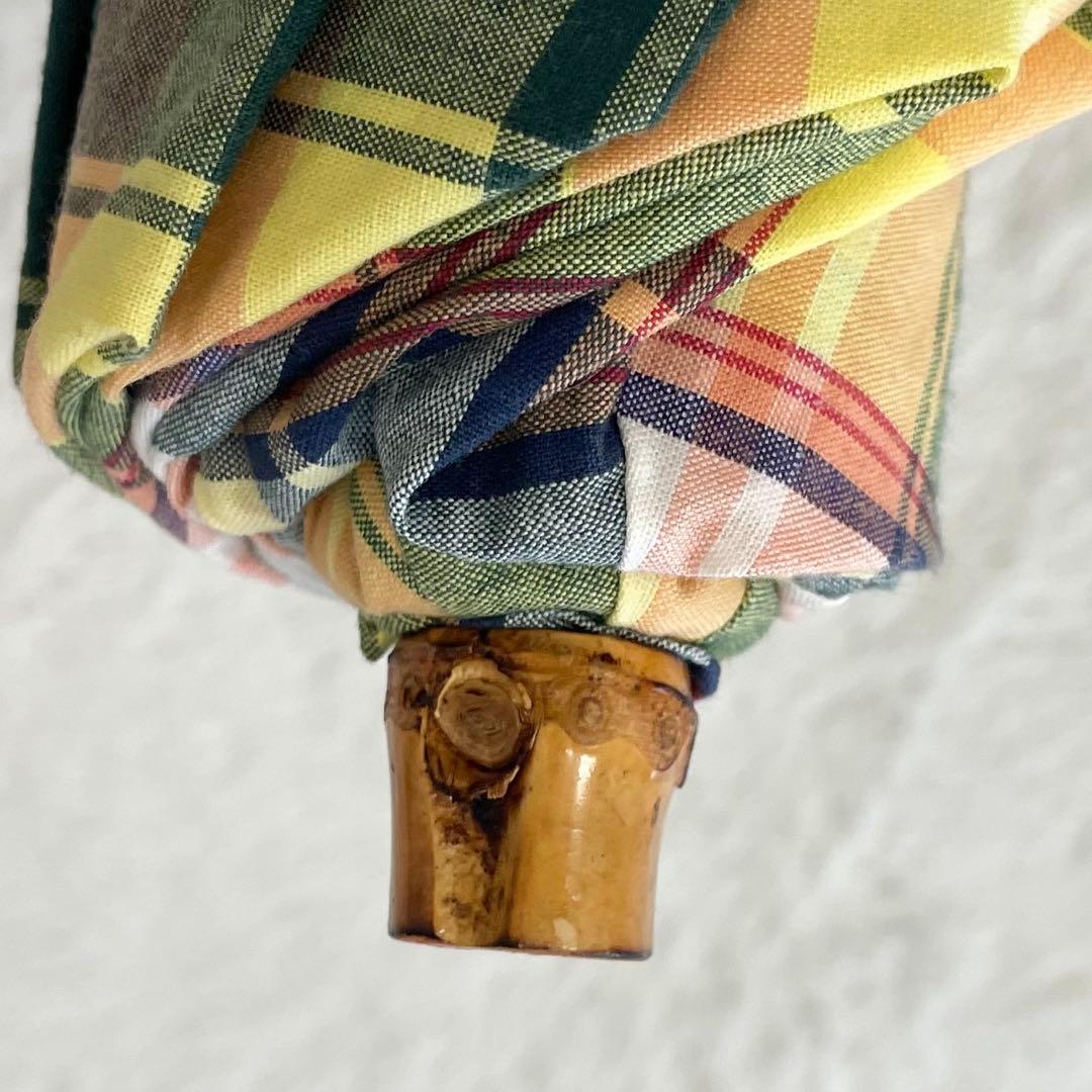 人気　トラディショナルウェザーウェア　マドラスチェック　折り畳み傘　バンブー