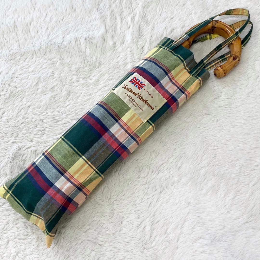 人気　トラディショナルウェザーウェア　マドラスチェック　折り畳み傘　バンブー