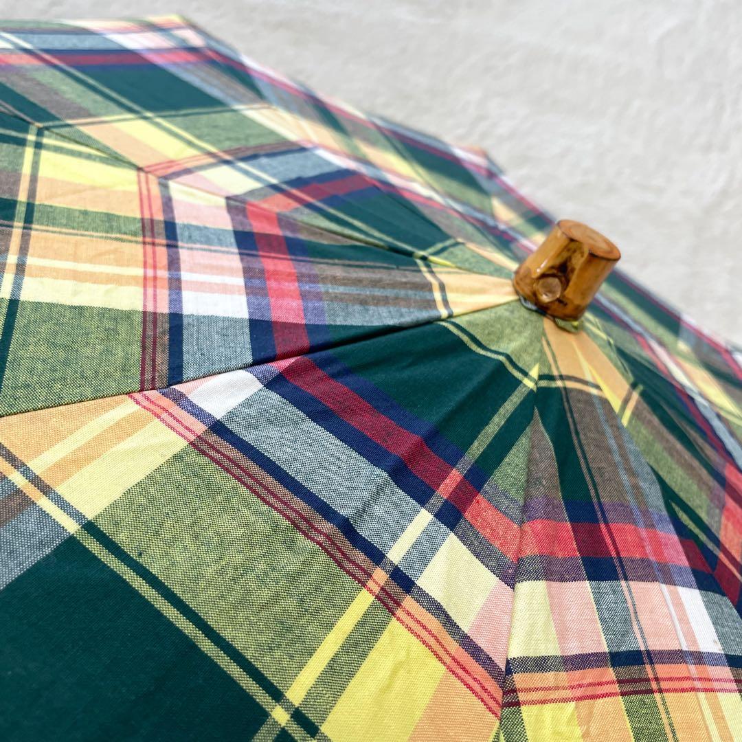 人気　トラディショナルウェザーウェア　マドラスチェック　折り畳み傘　バンブー