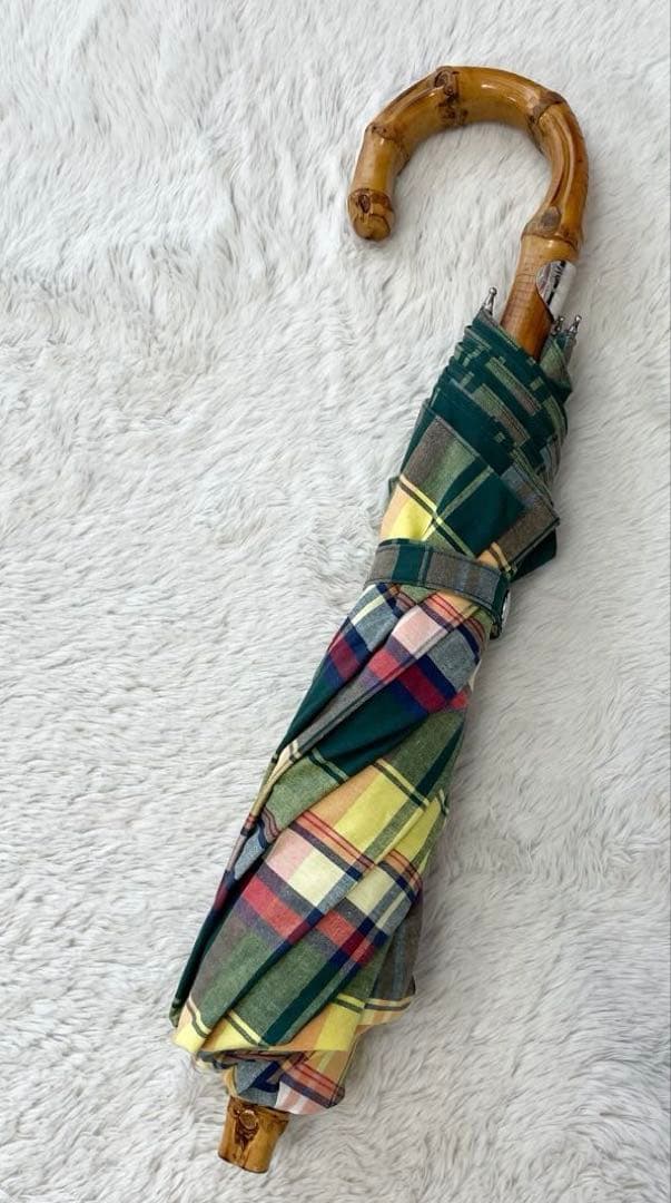 人気　トラディショナルウェザーウェア　マドラスチェック　折り畳み傘　バンブー