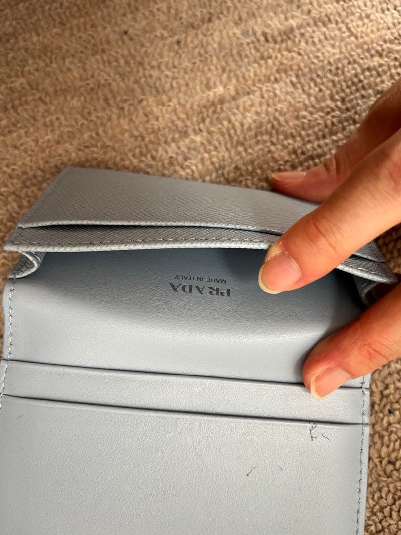 PRADAプラダ カードケース 名刺入れ トライアングルロゴ ライトブルー