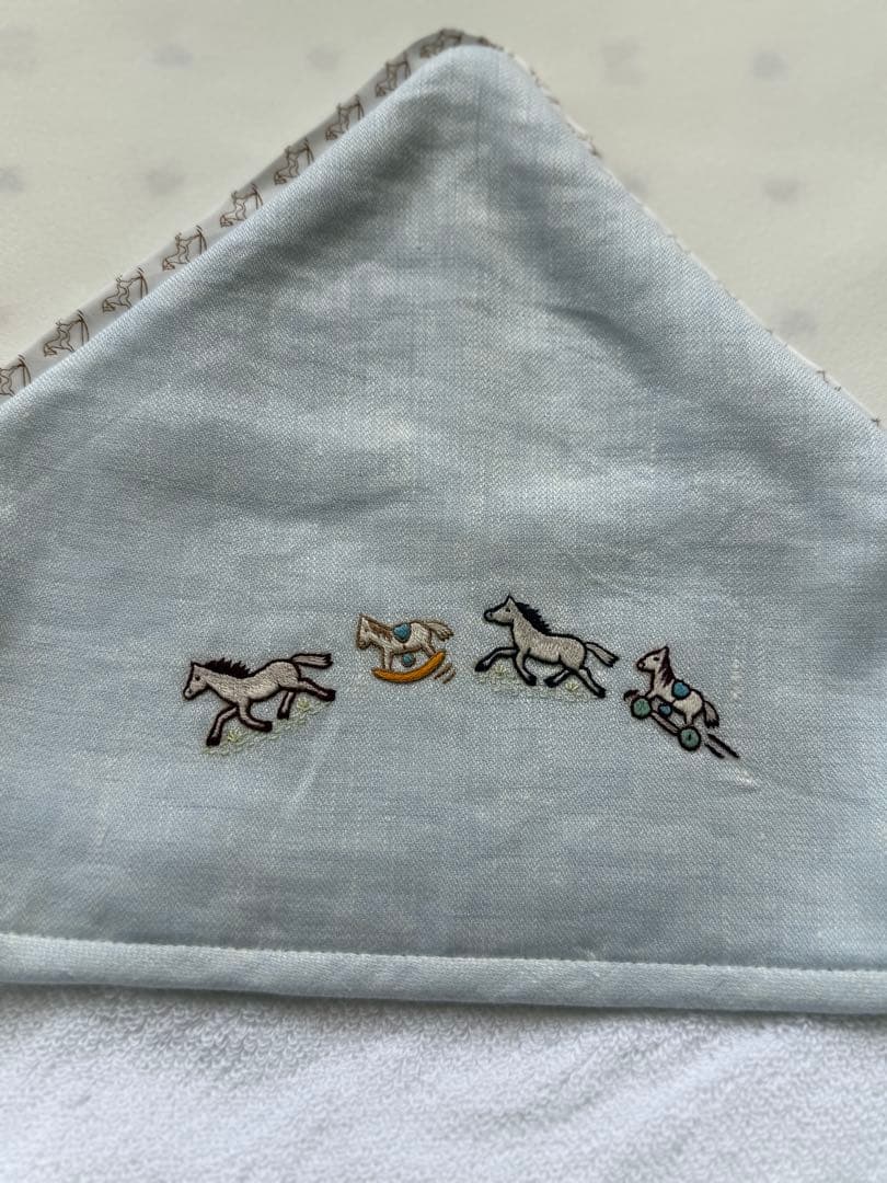 【美品】エルメス　ベビー　おくるみ&スタイセット　ブルー