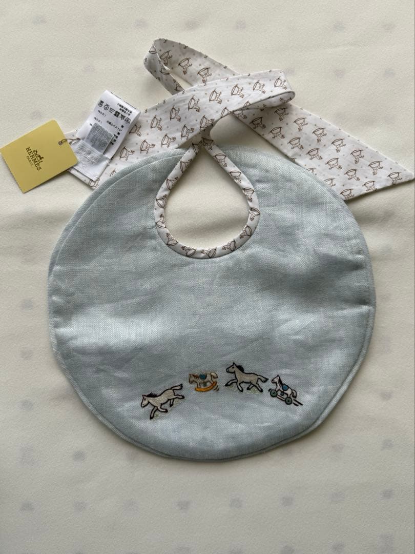 【美品】エルメス　ベビー　おくるみ&スタイセット　ブルー