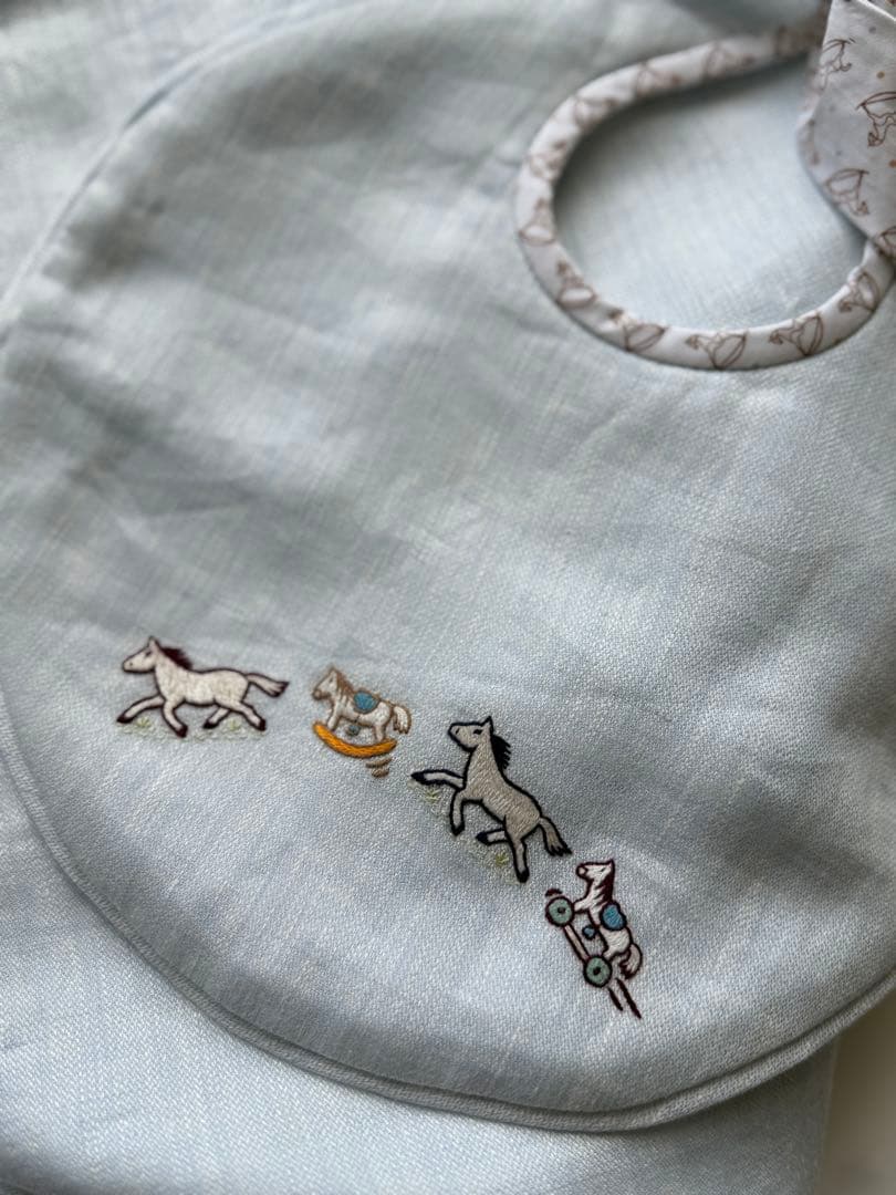 【美品】エルメス　ベビー　おくるみ&スタイセット　ブルー