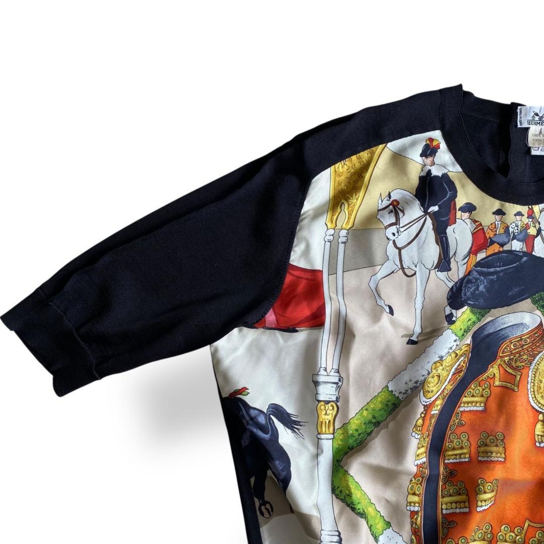 美品 HERMES エルメス 黒 半袖ニット シルク100％ サイズ38 乗馬