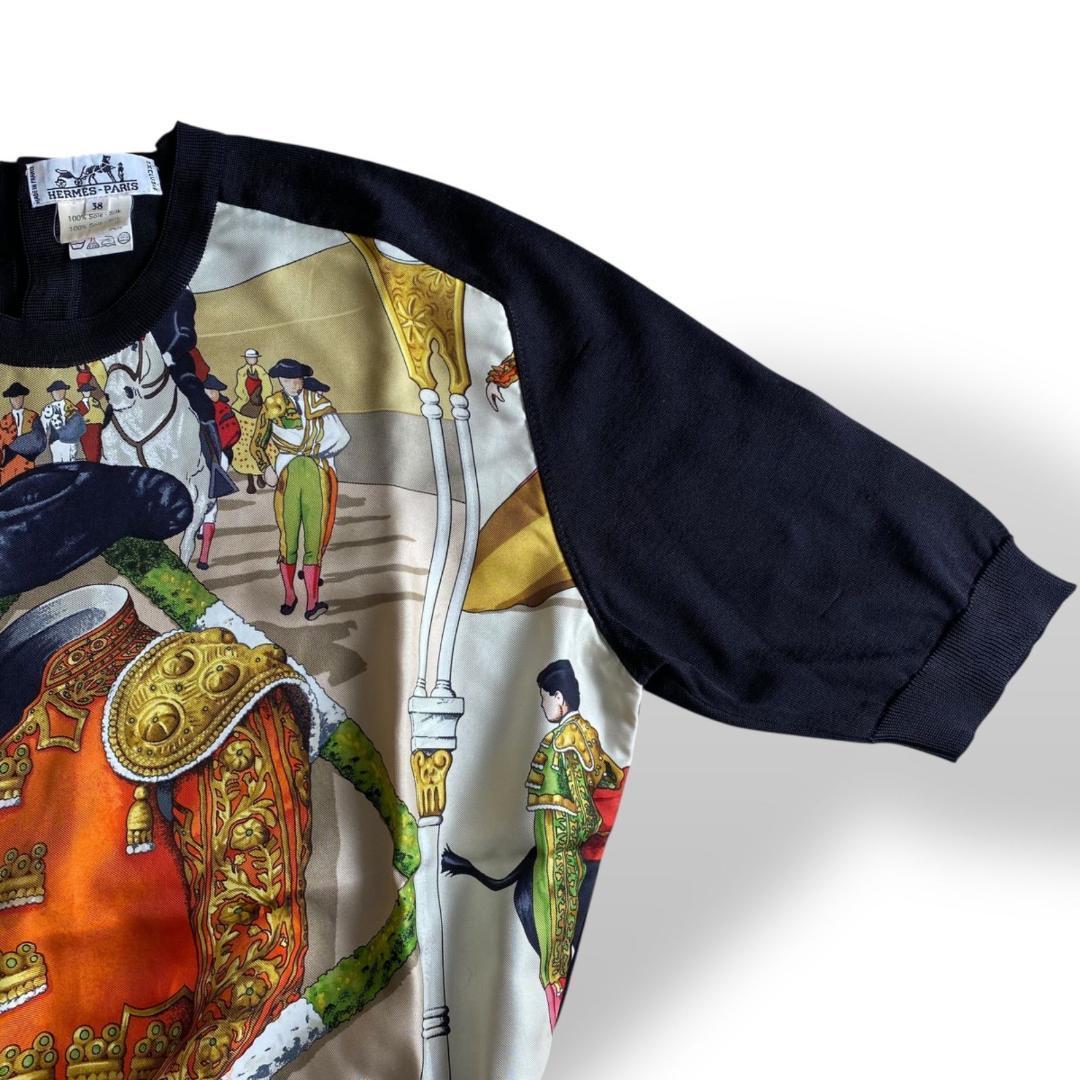 美品 HERMES エルメス 黒 半袖ニット シルク100％ サイズ38 乗馬