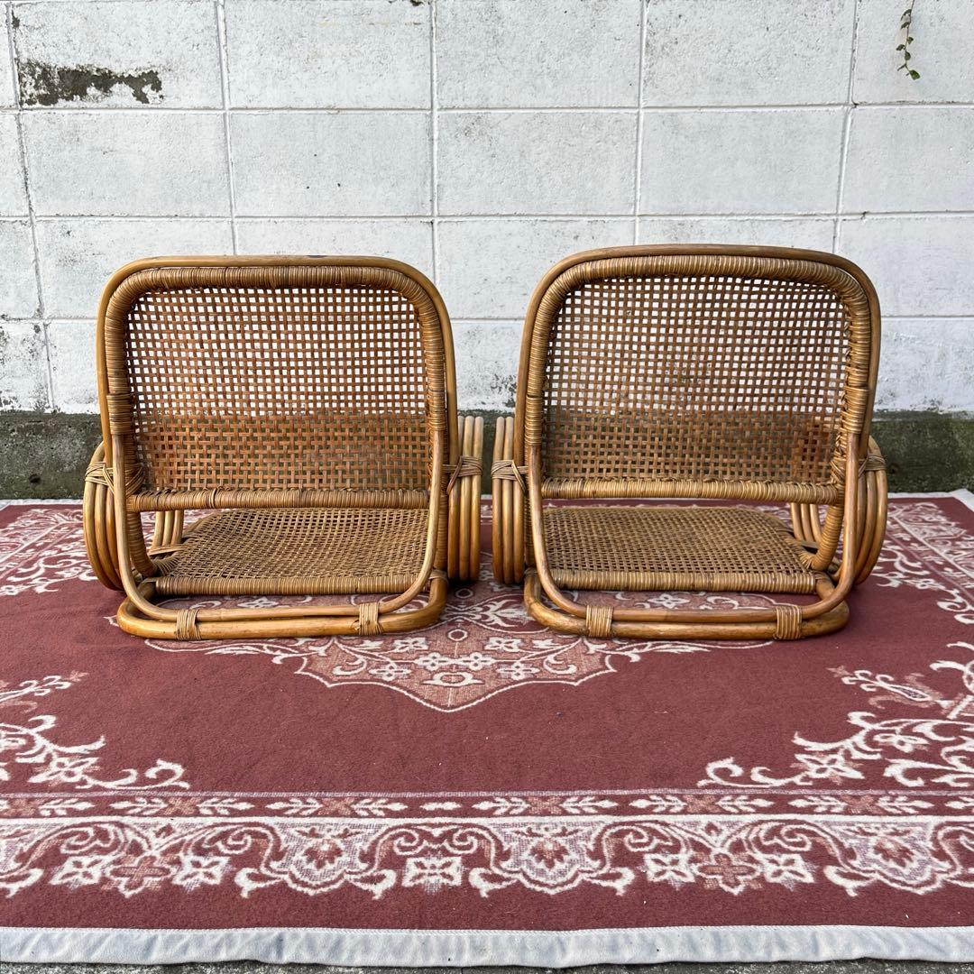 ビンテージ古家具◾️籐ラタン製 肘掛け付き 座椅子 ラタン家具 ナチュラル天然素材