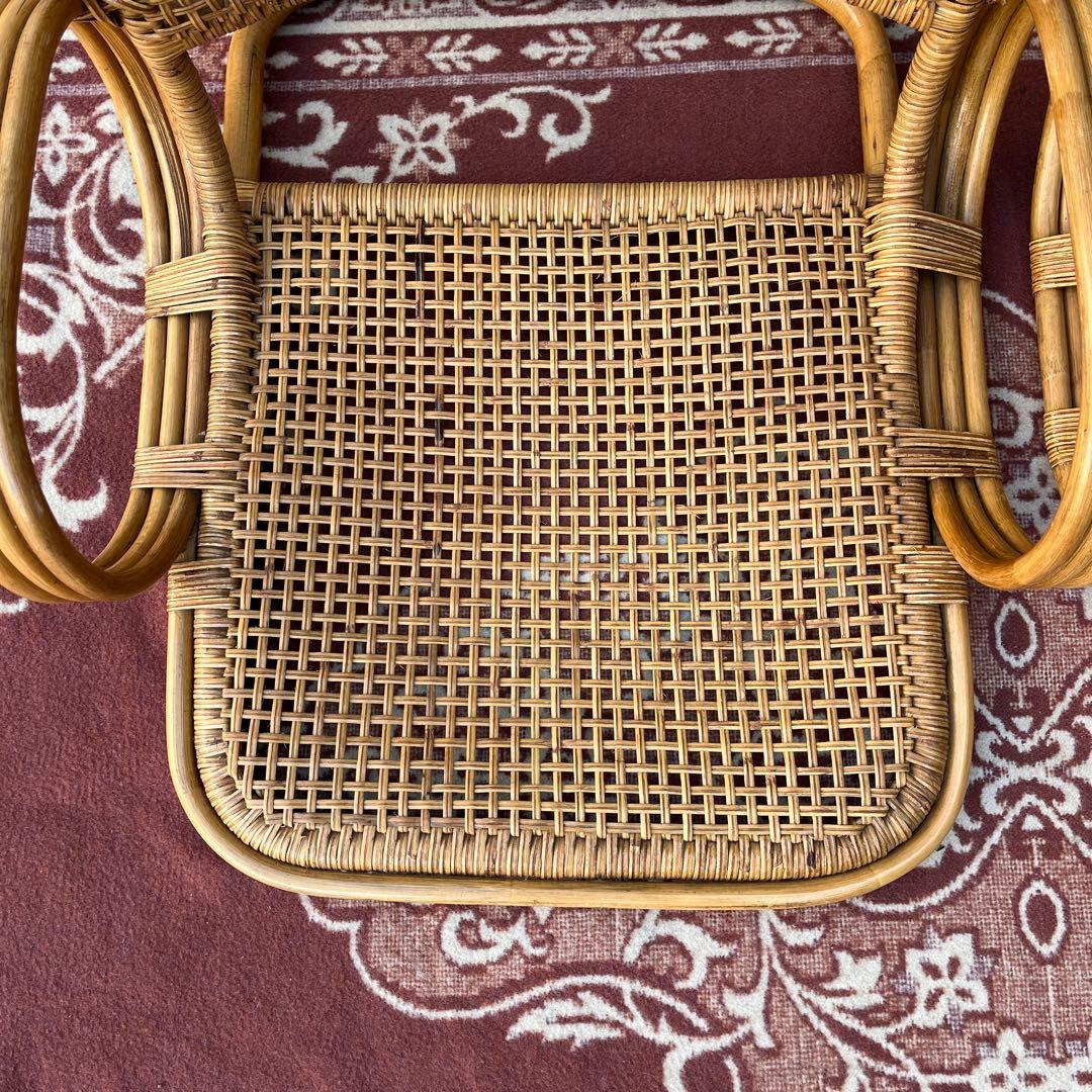 ビンテージ古家具◾️籐ラタン製 肘掛け付き 座椅子 ラタン家具 ナチュラル天然素材