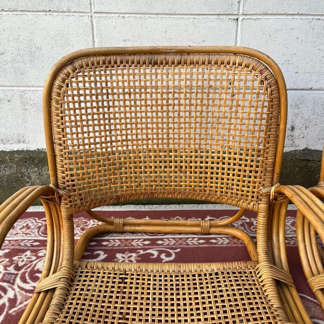 ビンテージ古家具◾️籐ラタン製 肘掛け付き 座椅子 ラタン家具 ナチュラル天然素材