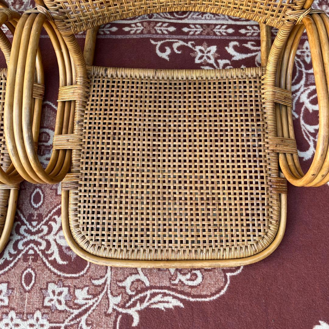 ビンテージ古家具◾️籐ラタン製 肘掛け付き 座椅子 ラタン家具 ナチュラル天然素材