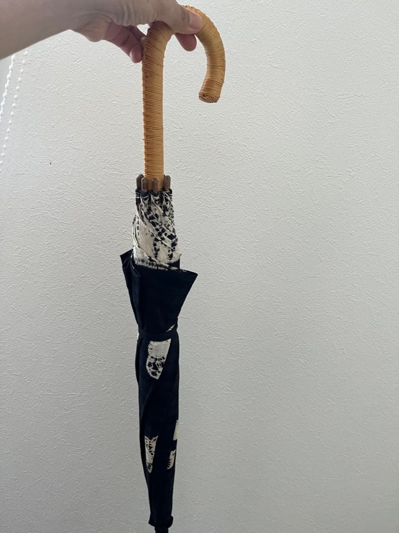 有松絞り日傘★長傘★黒白の花柄 竹製ハンドル
