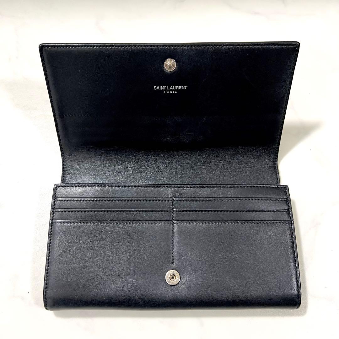 美品 Saint Laurent サンローラン 長財布 レザー 星 ロゴ金具 黒