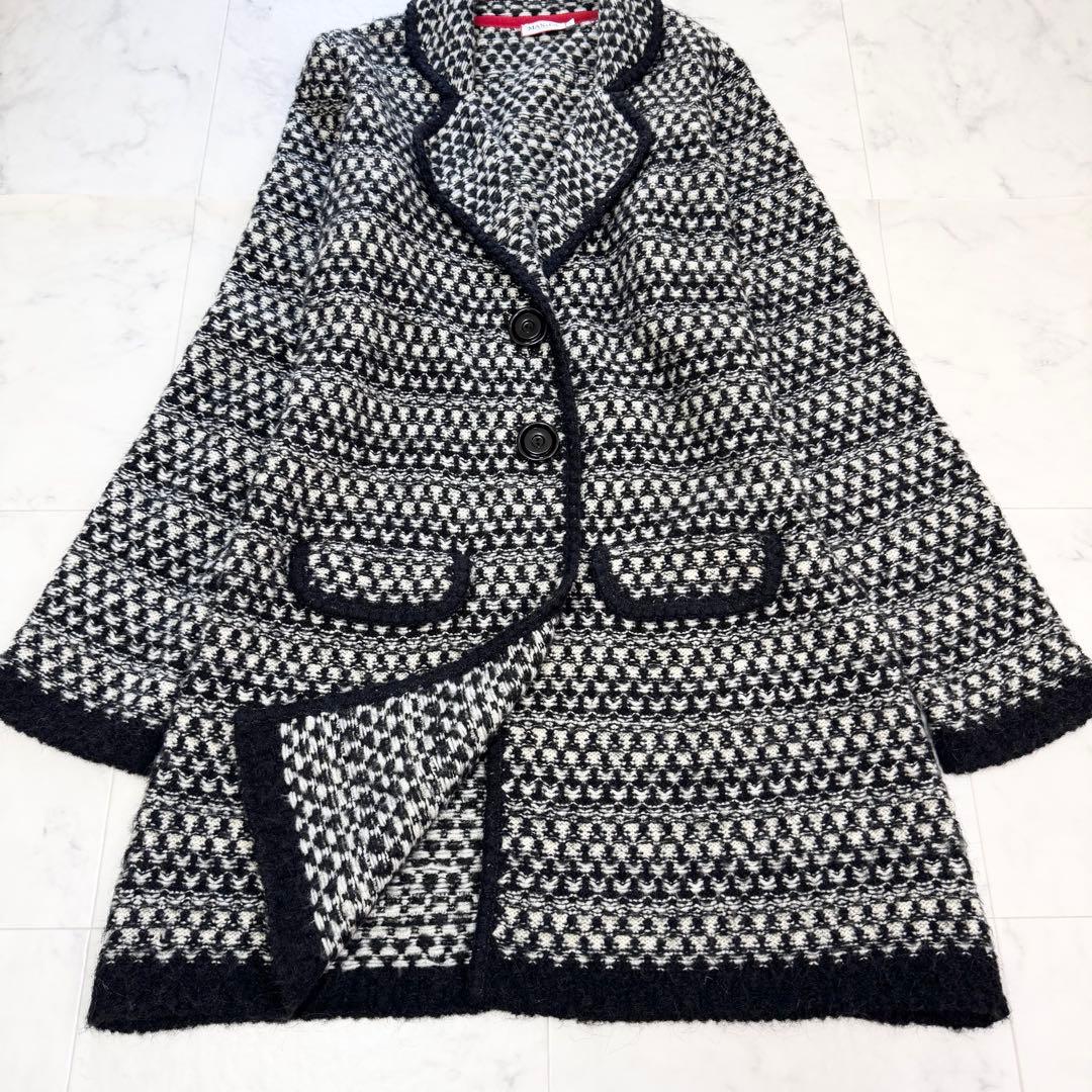 極美品　マックス&コー　ロングコート　ニットコート　総柄　黒　白　Lサイズ