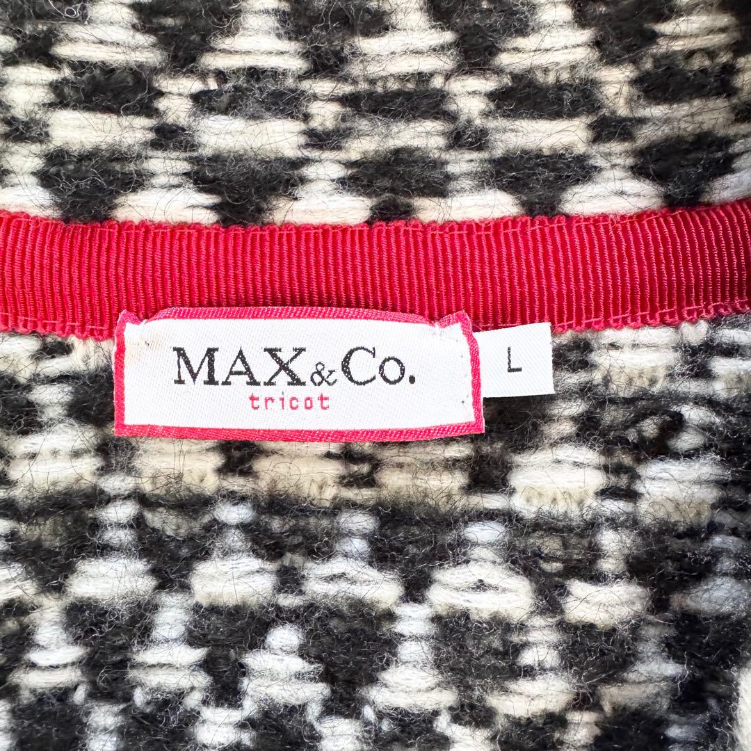 極美品　マックス&コー　ロングコート　ニットコート　総柄　黒　白　Lサイズ